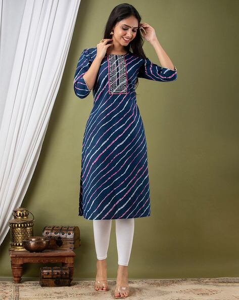 Buy Jaipur Kurti Indigo Blue Cotton Printed Straight Kurta for Women Online  @ Tata CLiQ