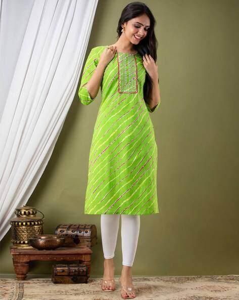Bhanvara Neon Green Printed Kurta With Pant - Set Of 2 – Tulsiya
