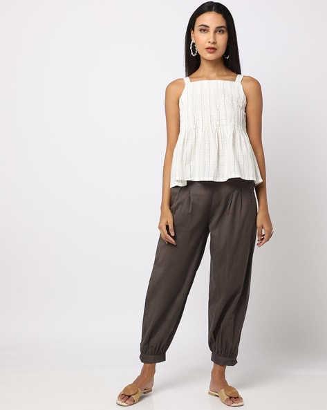 Straight Fit Pants with Button Accent Price in India