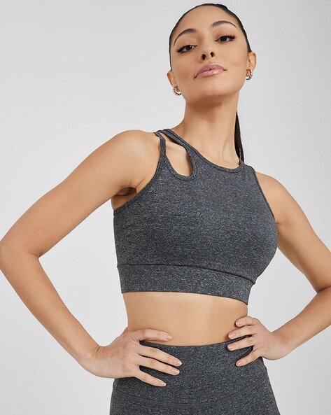 Buy Women's Striped Sports Bra with Racerback and Cutout Detail