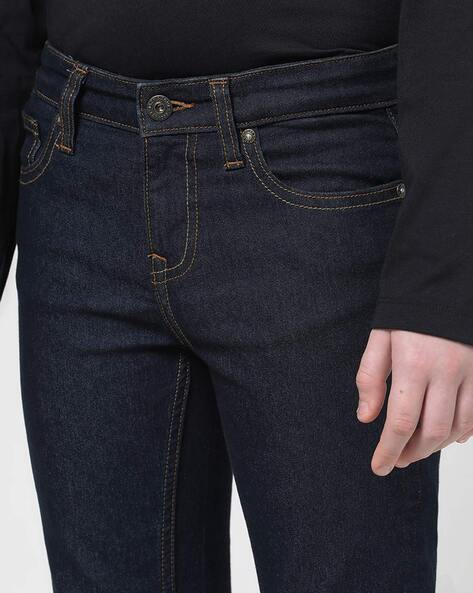 Lightly Washed Straight Fit Fleece-Lined Jeans