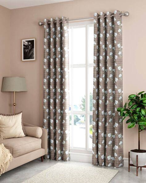 BIANCA Set of 2 Floral Print Eyelet Door Curtains
