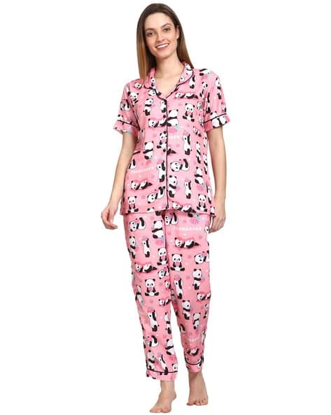 Panda Print Shirt Pyjamas Nightwear Set