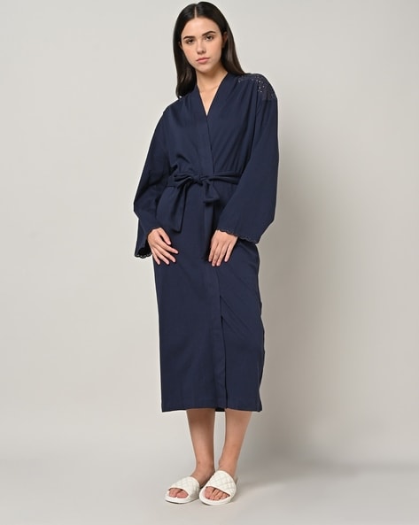 Blue Womens Long Cotton Robe | Lightweight Cotton Robes for Women | The 1  For U