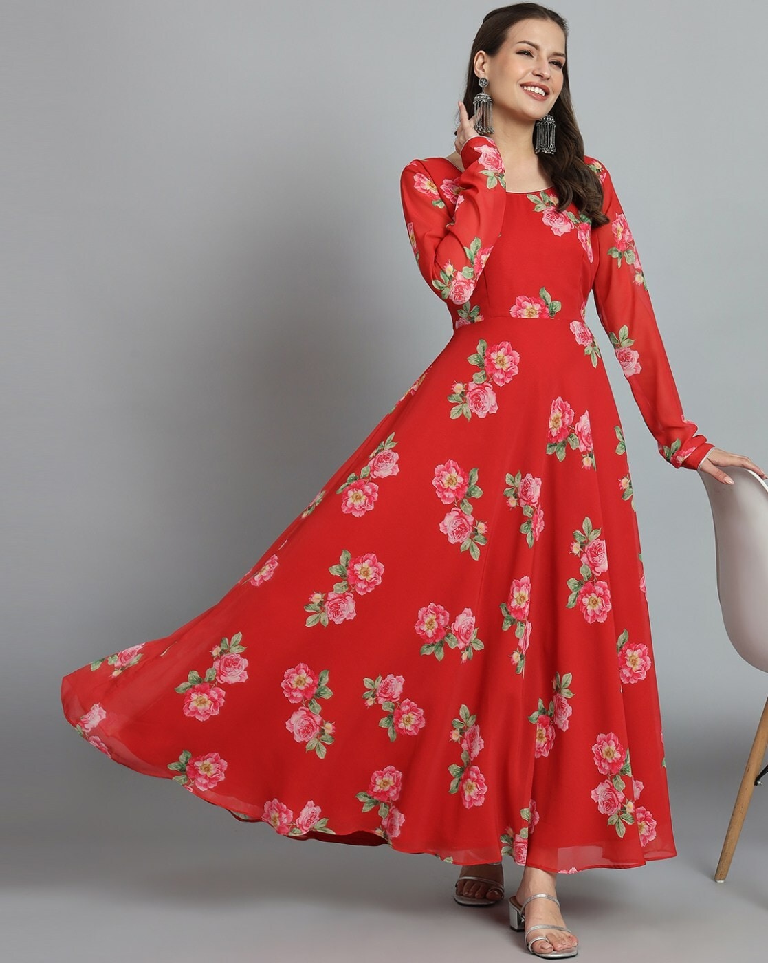 NP Exclusive Collection Red Color Premium full flair gown Kurti with G –  www.soosi.co.in