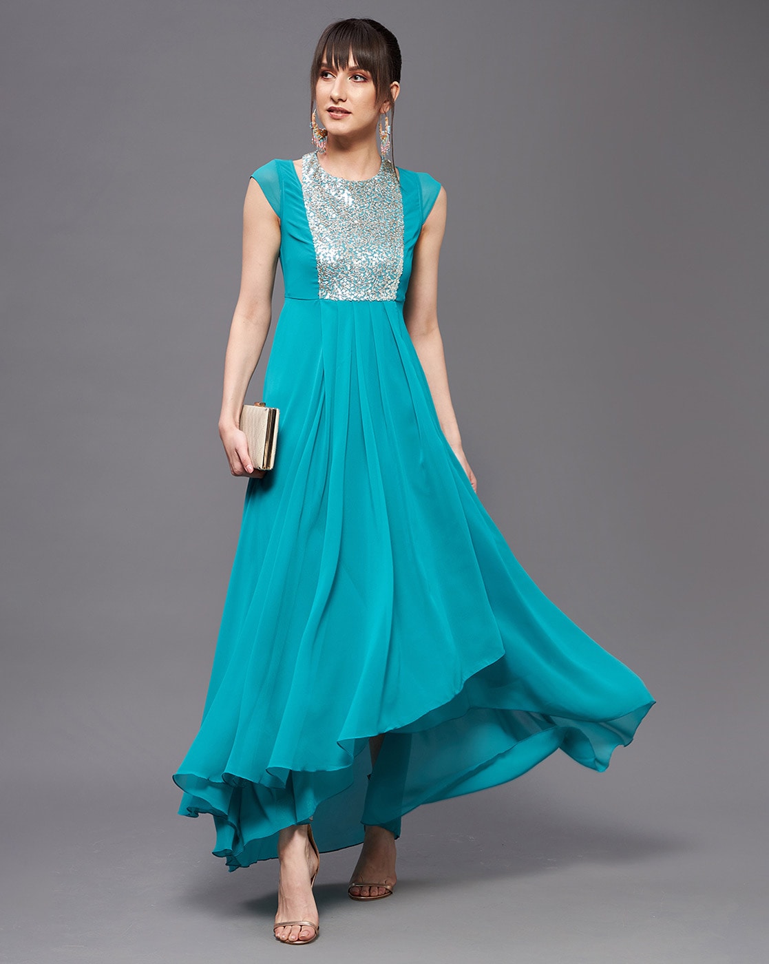 Buy BRINNS Turquoise Blue Solid Dress (BRSDR082TURQ-L) at Amazon.in