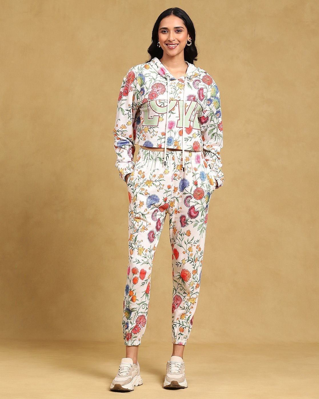 Buy Navy Floral Print Activewear Set Online - Label Ritu Kumar