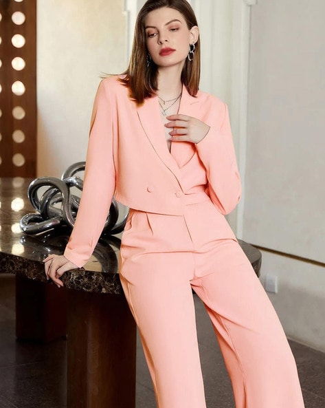 Buy Hot Pink Bell Bottom Pants Suit Set With Blazer, Pink Blazer Trouser  Suit for Women, White Trouser Set for Women, Pants Suit Set Womens Online  in India 