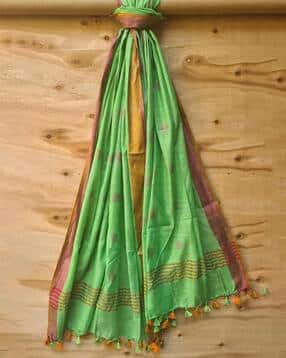 indie picks Handloom Woven Dupatta with Tassels-picture-41