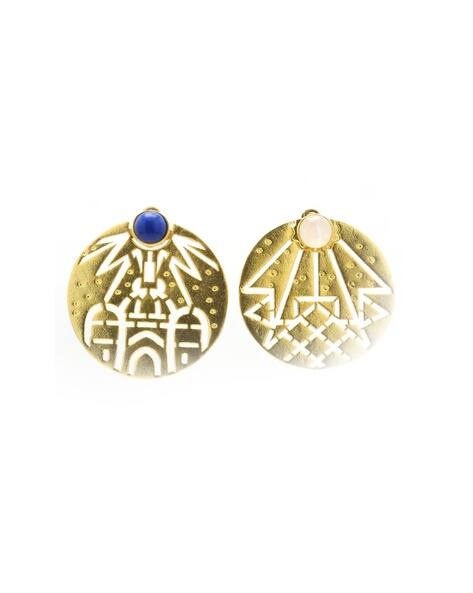 Set of Gold-Plated Stone-Studded Stud Earrings