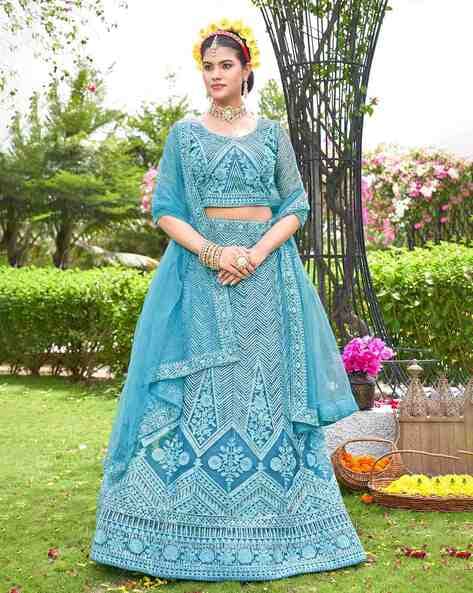 Sky Blue Flared Heavy Embroidery Work Lehenga Choli With Dupatta – Cygnus  Fashion