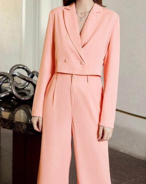Double Breasted Blazer & Pants Suit Set - Pink – PEGASI