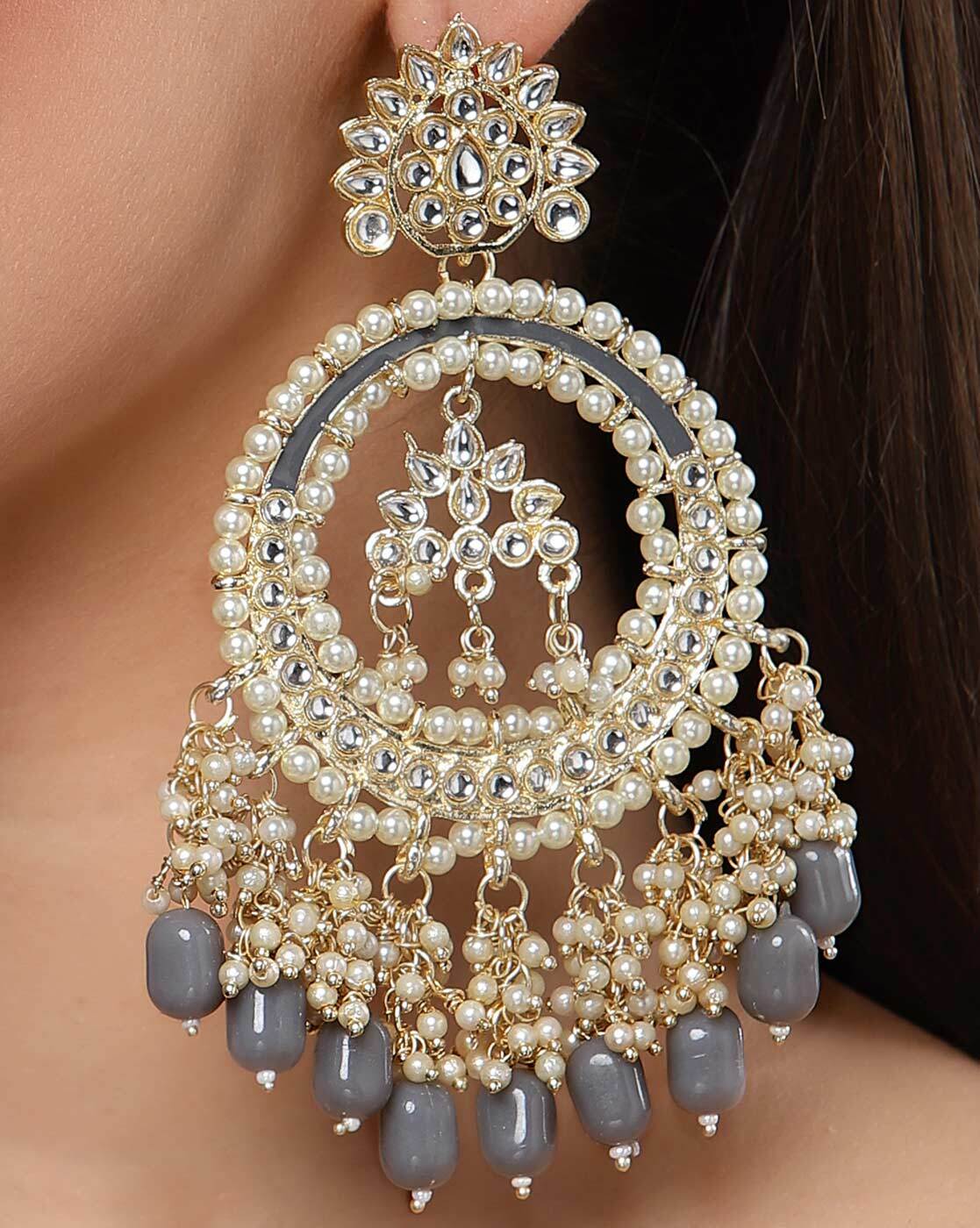 Buy MONKDECOR Beautiful Design Party Wear Earrings For Girls & Women (6  Stone Meena-Grey) Online at Best Prices in India - JioMart.