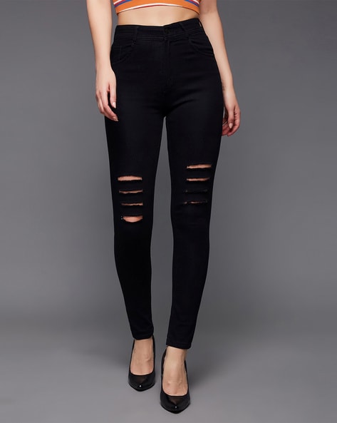 Buy Women Black Mesh Net Cut Out Jeans Online at Sassafras