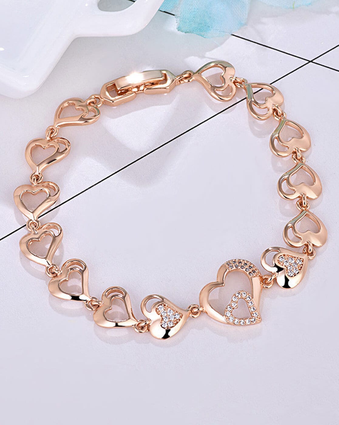 Pandora Sparkling Heart Tennis Bracelet, Rose Gold-Plated | REEDS Jewelers