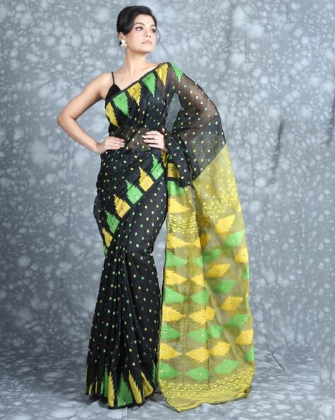 Woman's Handloom Super Quality Black Dhakai Jamdani Saree Without BP