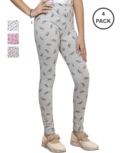 Pack of 4 Butterfly Print Leggings with Elasticated Waistband