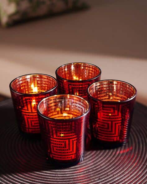 Pure Home And Living Set of 4 Geometric Design Glass Votives Candle Holders