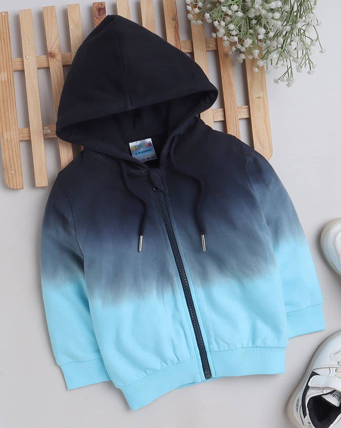 【BLR BLUER】DEEP-DYED HOODIE JACKET Men Dip Dye Zipper Hoodi Blue