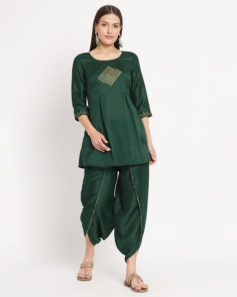 Gota Lace Embellished Green Dhoti Pants | EST-RPSAL-084 | Cilory.com