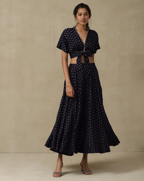 Aarke Ritu Kumar Printed Fitted Crop Top with Skirt