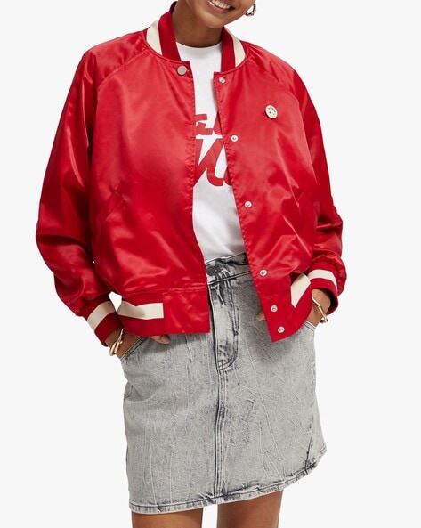 Buy online Women Red Full Sleeve Varsity Jacket from jackets and blazers  and coats for Women by Buynewtrend for ₹1079 at 57% off | 2024 Limeroad.com