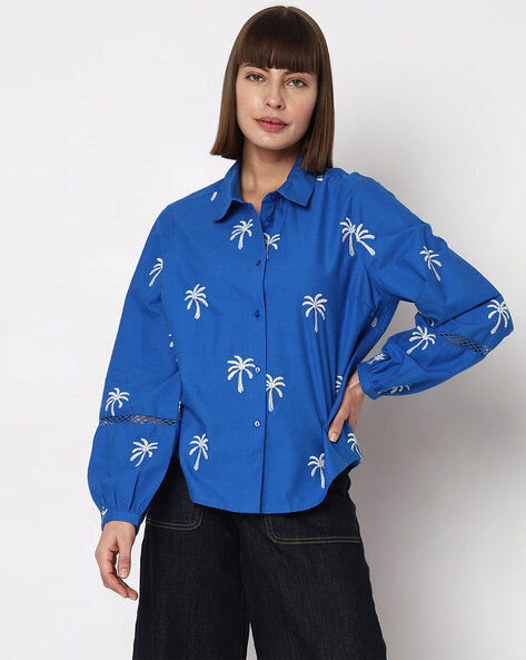 Vero Moda Embroidered Spread-Collar Shirt