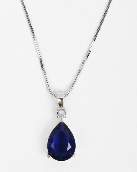 September Birthstone - Dark Blue Sapphire Looped Heart Design Crystal  Pendant and CZ stones - with 18