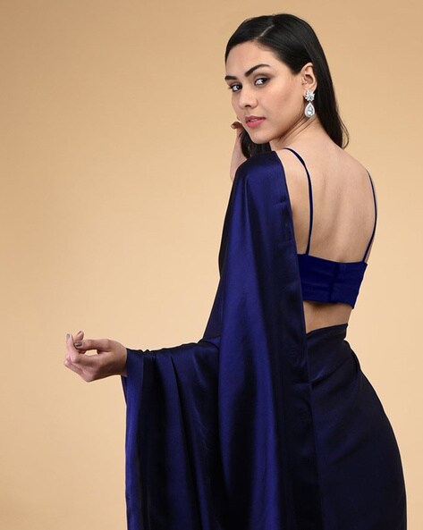 Plain Blue Backless Sarees, With blouse piece at Rs 500/piece in Delhi