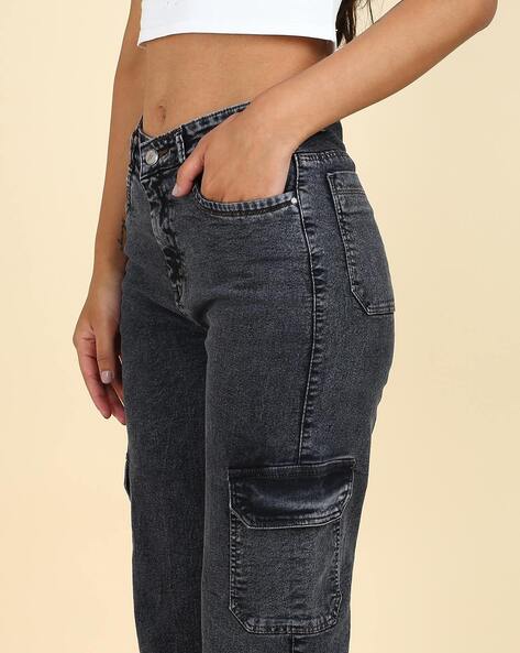 Buy Qeboo Collection Blue Cargo Style Boyfriend Jeans for Women