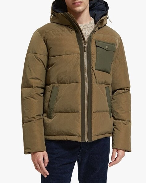 Men's Donald Hooded Puffer Jacket in Green Black - Save The Duck