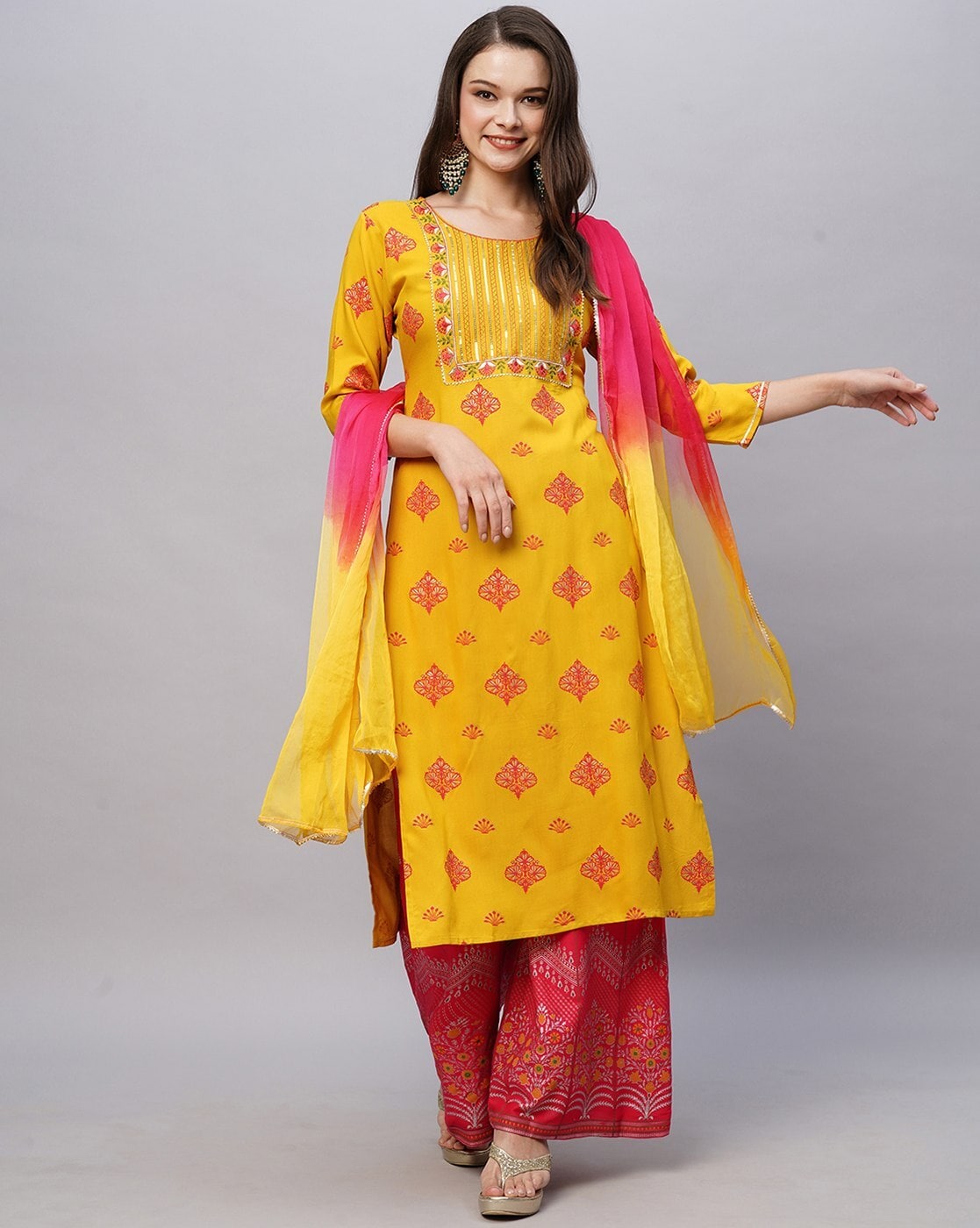 Buy Mauve Embroidered Georgette A-Line Kurta With Palazzos & Dupatta Online  at Rs.2699 | Libas