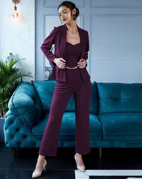 New-design Adjustable Belted Blazer & Pants Set (Color : Burgundy, Size :  L) : Buy Online at Best Price in KSA - Souq is now Amazon.sa: Fashion