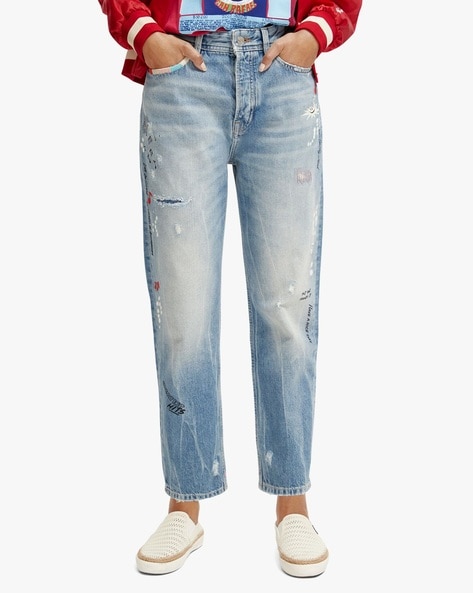 Buy Blue High Rise Distressed Boyfriend Jeans for Women - ONLY-nttc.com.vn