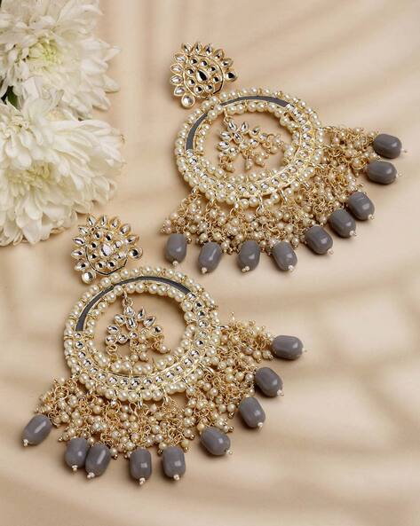 Buy online Gold Plated Grey Color Contemporary Chandbali Drop Earrings from  Imitation Jewellery for Women by Saraf Rs Jewellery for ₹549 at 77% off |  2024 Limeroad.com