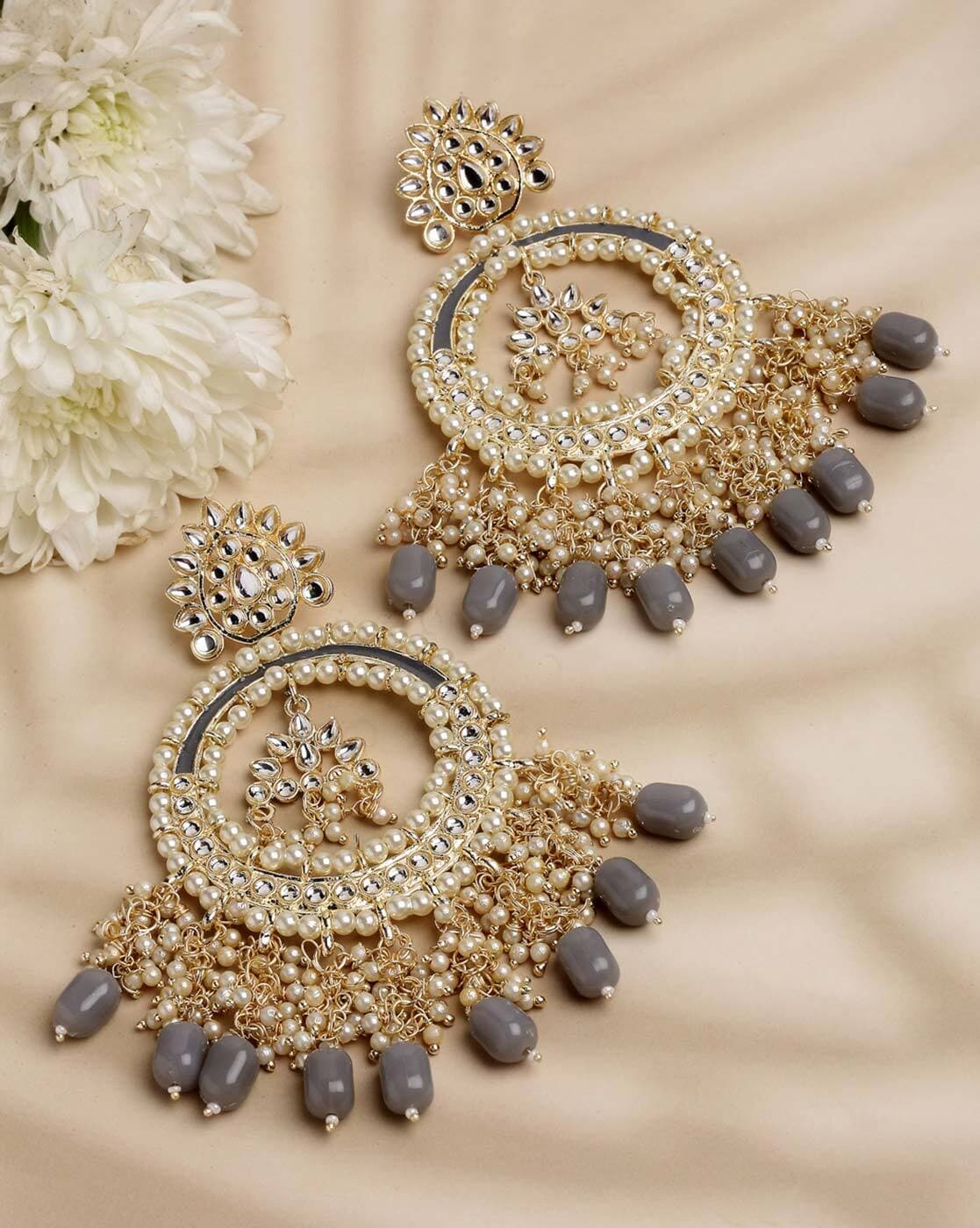 Flipkart.com - Buy CRUNCHY FASHION Traditional Gold-Plated White & Grey  Pearl Pasa Earrings Alloy Drops & Danglers Online at Best Prices in India