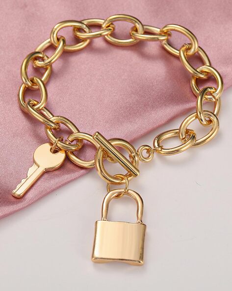 2Pcs Tone Stainless Steel Lover Heart Love Lock Bracelet with Lock Key  Bangles Kit Couple Gift - AliExpress