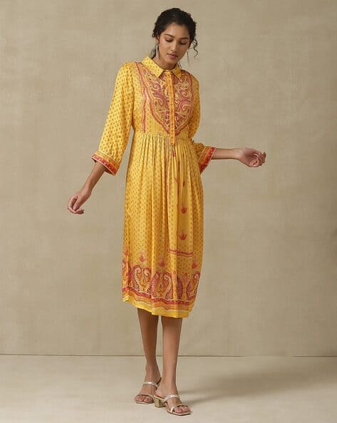 Aarke Ritu Kumar Printed Spread Collar Fit & Flare Dress