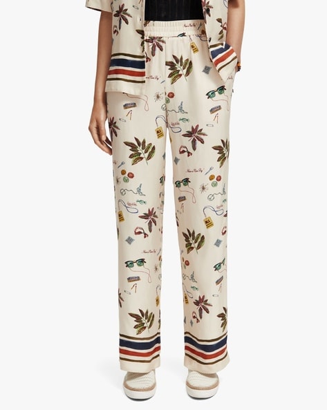 Gia mid-rise wide-leg printed elasticated pants – Scotch & Soda AU