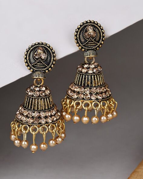 Antique Gold Plated 3 cm Diameter Medium Jhumka Indian Bridal Bollywood  Earrings | eBay