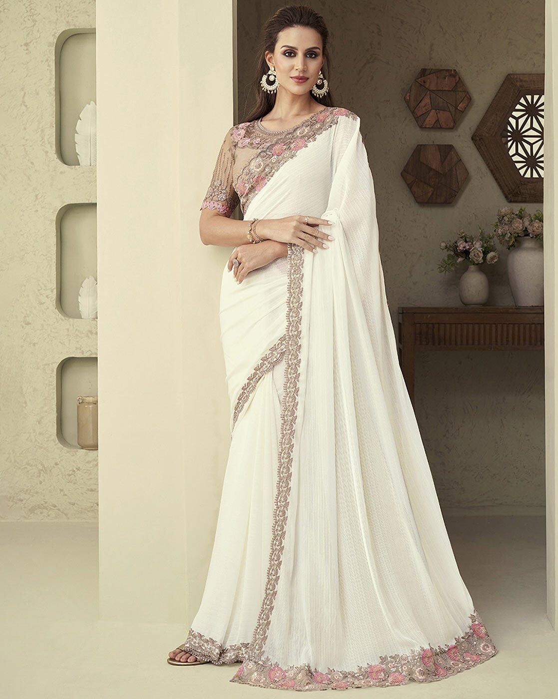 Buy Sidhidata Embroidered Bollywood Georgette White Sarees Online @ Best  Price In India | Flipkart.com