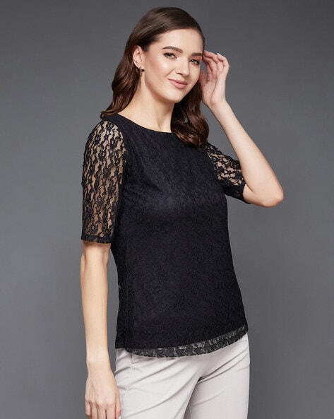 Lace boat neck top best sale