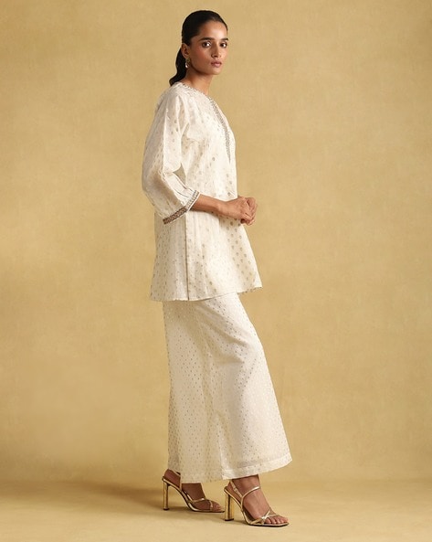 Buy Off White Ankle-Length Pants Online - Ritu Kumar International