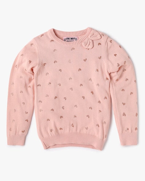 Heart Print Round-Neck Sweatshirt