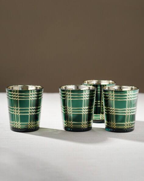 Pure Home And Living Set of 4 Checked Glass Votives Candle Holders