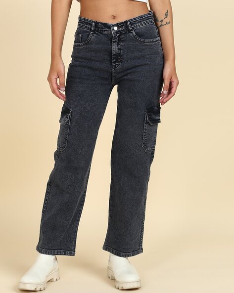 Black High Waist Cargo Jeans | New Look