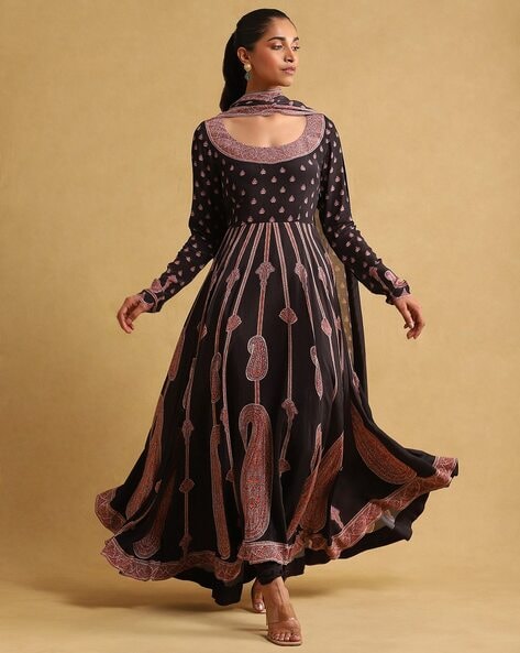 Black Soft Silk Readymade Long Anarkali Suit 277160