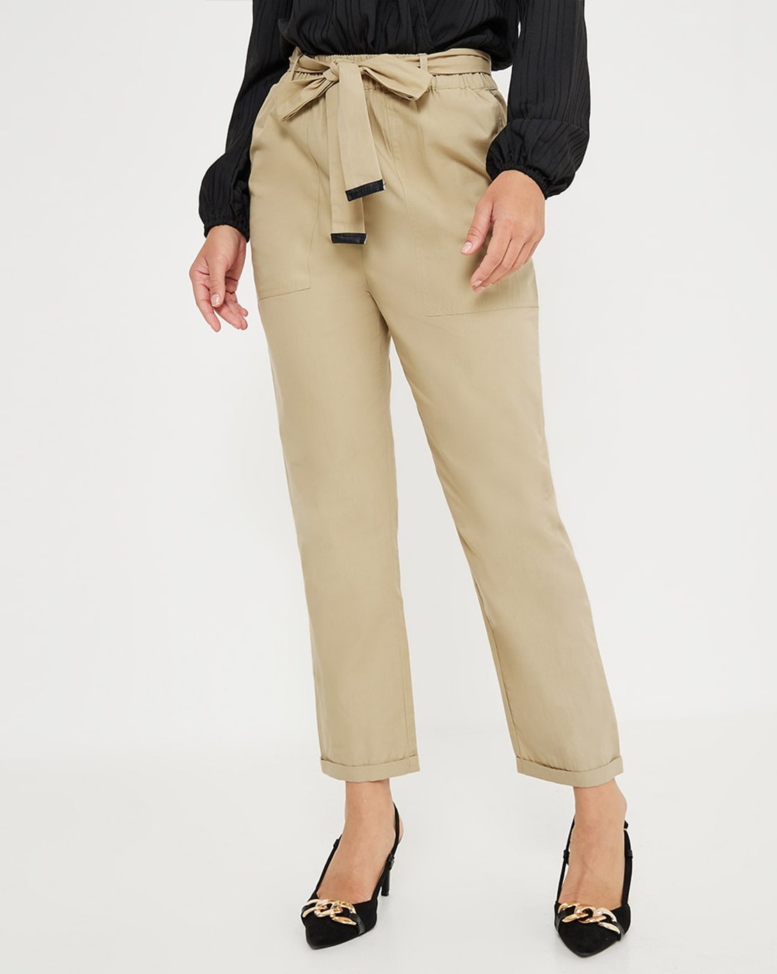 Buy Styli Beige Straight Fit Joggers for Women Online @ Tata CLiQ