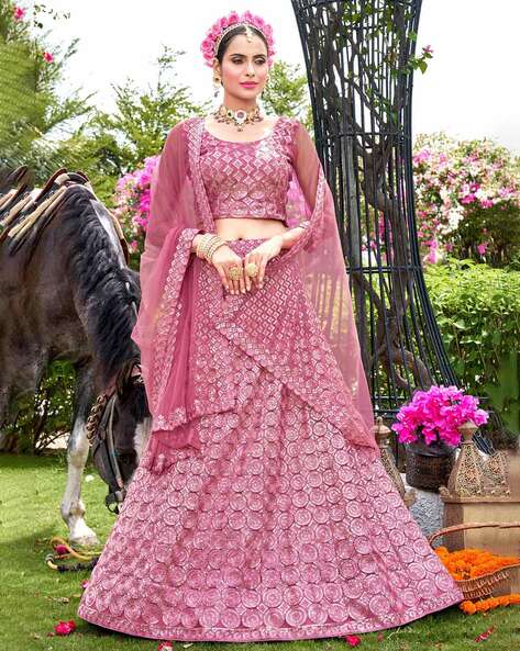 Buy Aurora Red Floral and Paisley Patterned Bridal Lehenga Online in India  @Mohey - Lehenga for Women