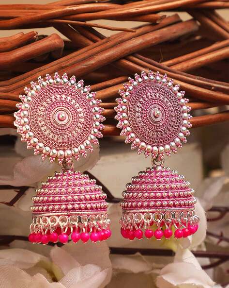 Earrings with Dark Pink Colour Jewellery - Swapnagandha Collection